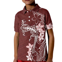 Oxblood Hawaii Kid Polo Shirt Hammerhead Shark Tattoo Curve Polynesian - Polynesian Pride
