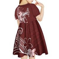 Oxblood Hawaii Kid Short Sleeve Dress Hammerhead Shark Tattoo Curve Polynesian - Polynesian Pride