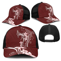 Oxblood Hawaii Mesh Trucker Cap Hammerhead Shark Tattoo Curve Polynesian - Polynesian Pride