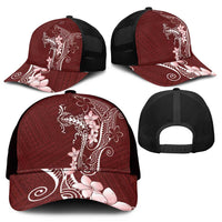 Oxblood Hawaii Mesh Trucker Cap Hammerhead Shark Tattoo Curve Polynesian - Polynesian Pride