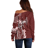 Oxblood Hawaii Off Shoulder Sweater Hammerhead Shark Tattoo Curve Polynesian - Polynesian Pride