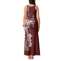 Oxblood Hawaii Tank Maxi Dress Hammerhead Shark Tattoo Curve Polynesian - Polynesian Pride