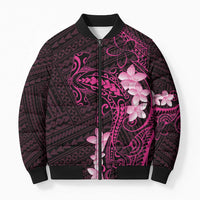 Pink Hawaii Bomber Puffer Jacket Hammerhead Shark Tattoo Curve Polynesian - Polynesian Pride