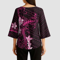Pink Hawaii Kimono Sleeve Blouse Hammerhead Shark Tattoo Curve Polynesian - Polynesian Pride