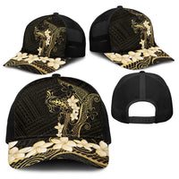 Black and Gold Hawaii Baseball Net Cap Hammerhead Shark Tattoo Curve Polynesian - Polynesian Pride