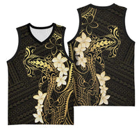 Black and Gold Hawaii Basketball Jersey Hammerhead Shark Tattoo Curve Polynesian - Polynesian Pride