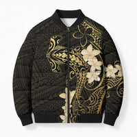 Black and Gold Hawaii Bomber Puffer Jacket Hammerhead Shark Tattoo Curve Polynesian - Polynesian Pride