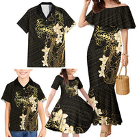 Black and Gold Hawaii Family Matching Mermaid Dress and Hawaiian Shirt Hammerhead Shark Tattoo Curve Polynesian - Polynesian Pride