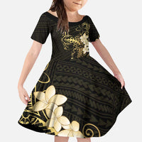 Black and Gold Hawaii Family Matching Off Shoulder Maxi Dress and Hawaiian Shirt Hammerhead Shark Tattoo Curve Polynesian - Polynesian Pride