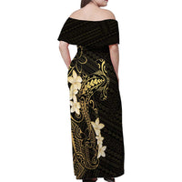 Black and Gold Hawaii Family Matching Off Shoulder Maxi Dress and Hawaiian Shirt Hammerhead Shark Tattoo Curve Polynesian - Polynesian Pride
