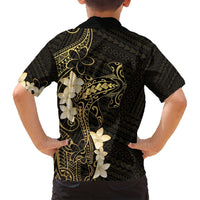 Black and Gold Hawaii Family Matching Off Shoulder Short Dress and Hawaiian Shirt Hammerhead Shark Tattoo Curve Polynesian - Polynesian Pride