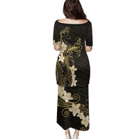 Black and Gold Hawaii Family Matching Puletasi and Hawaiian Shirt Hammerhead Shark Tattoo Curve Polynesian - Polynesian Pride