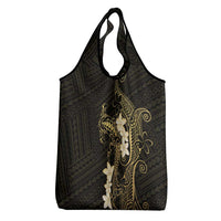 Black and Gold Hawaii Grocery Bag Hammerhead Shark Tattoo Curve Polynesian - Polynesian Pride