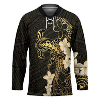 Black and Gold Hawaii Hockey Jersey Hammerhead Shark Tattoo Curve Polynesian - Polynesian Pride