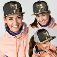 Black and Gold Hawaii Mesh Trucker Cap Hammerhead Shark Tattoo Curve Polynesian - Polynesian Pride