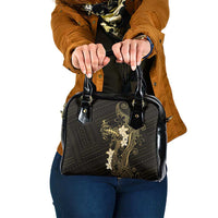 Black and Gold Hawaii Shoulder Handbag Hammerhead Shark Tattoo Curve Polynesian - Polynesian Pride