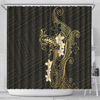 Black and Gold Hawaii Shower Curtain Hammerhead Shark Tattoo Curve Polynesian - Polynesian Pride