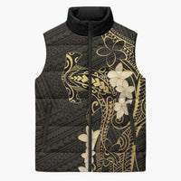 Black and Gold Hawaii Sleeveless Puffer Jacket Hammerhead Shark Tattoo Curve Polynesian - Polynesian Pride