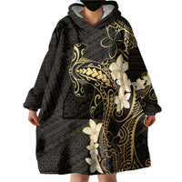 Black and Gold Hawaii Wearable Blanket Hoodie Hammerhead Shark Tattoo Curve Polynesian - Polynesian Pride
