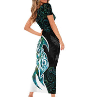 Proud Aotearoa Short Sleeve Bodycon Dress Maori Silver Fern Mix Paua Shell Pattern LT14 - Polynesian Pride