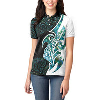 Proud Aotearoa Women Polo Shirt Maori Silver Fern Mix Paua Shell Pattern