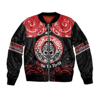 Aotearoa Toitu Te Tiriti Sleeve Zip Bomber Jacket Haka Tiki Honour The Treaty LT14 Unisex Black - Polynesian Pride