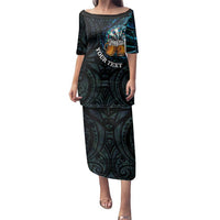 Personalized New Zealand Darts Beer Family Matching Puletasi and Hawaiian Shirt Paua Shell Aotearoa Maori Tattoo LT14 Mom's Dress Black - Polynesian Pride
