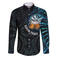Personalized New Zealand Darts Beer Family Matching Short Sleeve Bodycon Dress and Hawaiian Shirt Paua Shell Aotearoa Maori Tattoo LT14 Dad's Shirt - Long Sleeve Black - Polynesian Pride
