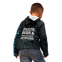 Personalized New Zealand Darts Beer Kid Hoodie Paua Shell Aotearoa Maori Tattoo - Polynesian Pride