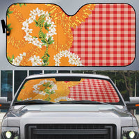 Prince Kuhio Aloha Hawaii Auto Sun Shade Plumeria Ilima Lei Palaka Motifs