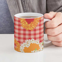Prince Kuhio Aloha Hawaii Ceramic Mug Plumeria Ilima Lei Palaka Motifs