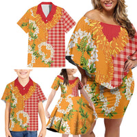 Prince Kuhio Aloha Hawaii Family Matching Off Shoulder Short Dress and Hawaiian Shirt Plumeria Ilima Lei Palaka Motifs LT14 - Polynesian Pride