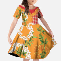 Prince Kuhio Aloha Hawaii Family Matching Short Sleeve Bodycon Dress and Hawaiian Shirt Plumeria Ilima Lei Palaka Motifs LT14 Daughter's Dress Red - Polynesian Pride