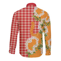 Prince Kuhio Aloha Hawaii Long Sleeve Button Shirt Plumeria Ilima Lei Palaka Motifs