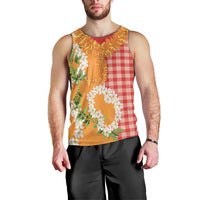 Prince Kuhio Aloha Hawaii Men Tank Top Plumeria Ilima Lei Palaka Motifs