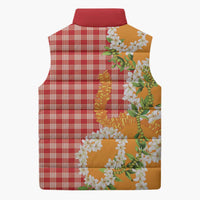 Prince Kuhio Aloha Hawaii Sleeveless Puffer Jacket Plumeria Ilima Lei Palaka Motifs