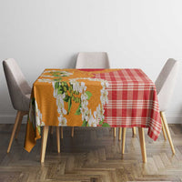 Prince Kuhio Aloha Hawaii Tablecloth Plumeria Ilima Lei Palaka Motifs