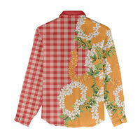 Prince Kuhio Aloha Hawaii Women Casual Shirt Plumeria Ilima Lei Palaka Motifs LT14 - Polynesian Pride