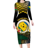 Personalised Malampa Day Long Sleeve Bodycon Dress Vanuatu Provinces Polynesian Pattern LT14 Long Dress Black - Polynesian Pride