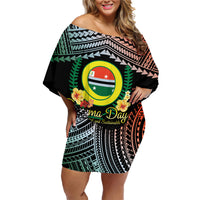 Personalised Penama Day Family Matching Off Shoulder Short Dress and Hawaiian Shirt Vanuatu Provinces Polynesian Pattern