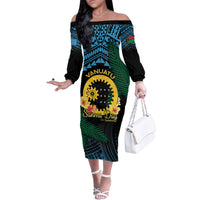 Personalised Sanma Day Family Matching Off The Shoulder Long Sleeve Dress and Hawaiian Shirt Vanuatu Provinces Polynesian Pattern