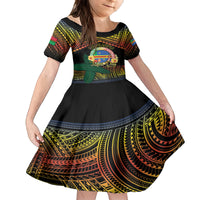 Personalised Tafea Day Family Matching Puletasi and Hawaiian Shirt Vanuatu Provinces Polynesian Pattern LT14 Daughter's Dress Black - Polynesian Pride