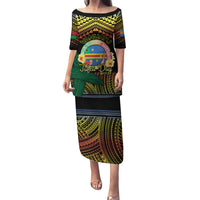 Personalised Tafea Day Family Matching Puletasi and Hawaiian Shirt Vanuatu Provinces Polynesian Pattern LT14 Mom's Dress Black - Polynesian Pride