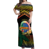 Personalised Tafea Day Off Shoulder Maxi Dress Vanuatu Provinces Polynesian Pattern LT14 Women Black - Polynesian Pride