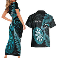 Personalised New Zealand Darts Couples Matching Short Sleeve Bodycon Dress and Hawaiian Shirt Happiness Is A Tight Threesome Maori Paua Shell LT14 - Polynesian Pride