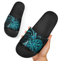 Personalised New Zealand Darts Slide Sandals Happiness Is A Tight Threesome Maori Paua Shell - Polynesian Pride