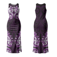 New Zealand Ta Moko Couples Matching Tank Maxi Dress and Long Sleeve Button Shirt Aotearoa Maori Chest Tattoo Purple LT14 - Polynesian Pride