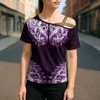 New Zealand Ta Moko Cross Shoulder Shirt Aotearoa Maori Chest Tattoo Purple LT14 - Polynesian Pride