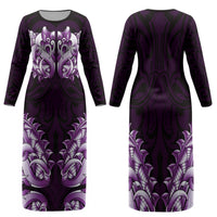 New Zealand Ta Moko Family Matching Long Sleeve Bodycon Dress and Hawaiian Shirt Aotearoa Maori Chest Tattoo Purple LT14 Mom's Dress Purple - Polynesian Pride