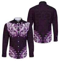 New Zealand Ta Moko Family Matching Short Sleeve Bodycon Dress and Hawaiian Shirt Aotearoa Maori Chest Tattoo Purple LT14 Dad's Shirt - Long Sleeve Purple - Polynesian Pride